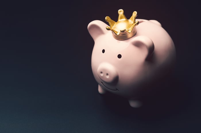 Pink piggy bank with crown