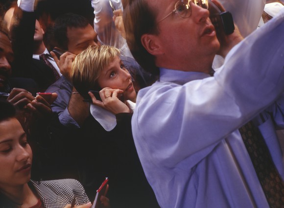 Traders working on a trading floor.