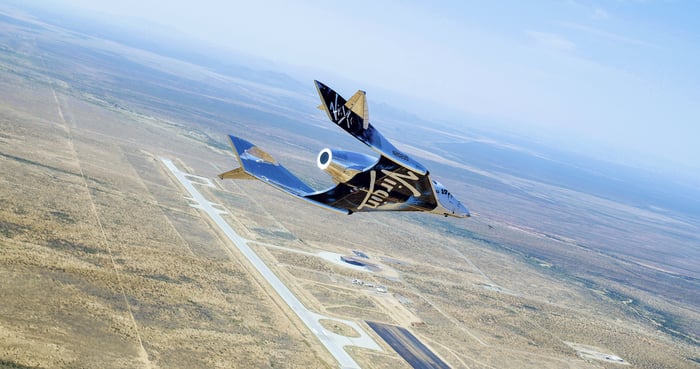 VSS Unity flying free over New Mexico during June 25 glide test flight.