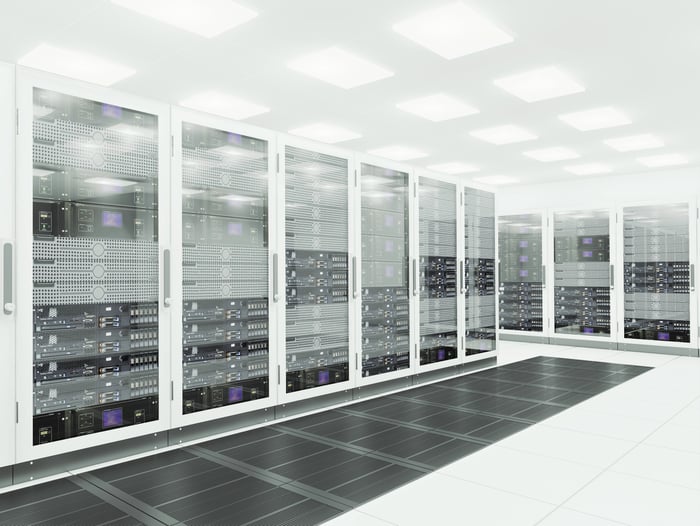 A room with computer servers.