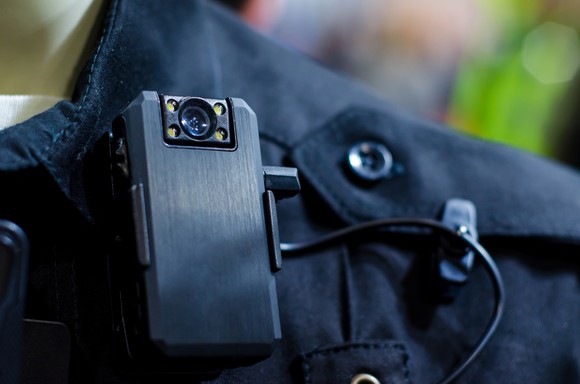 Closeup of police body camera