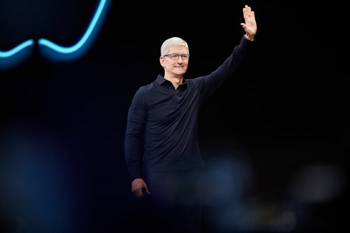 Apple CEO Tim Cook during the company's 2019 WWDC keynote presentation