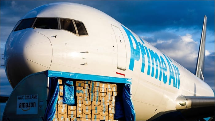 Amazon Prime Air plane being loaded with cargo