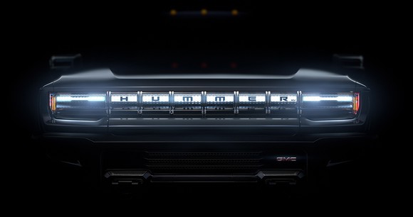 A "teaser" photo of the GMC Hummer's grille.