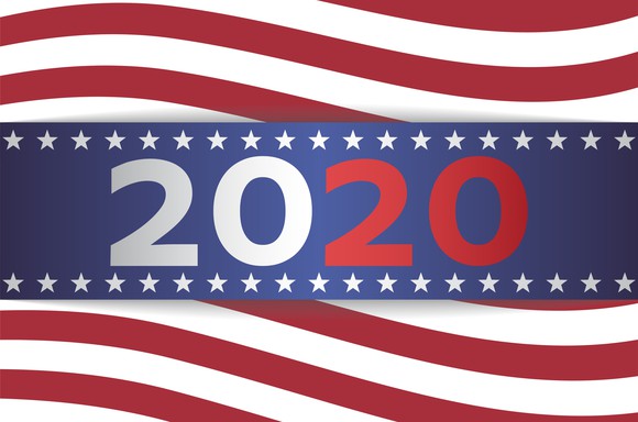 A 2020 U.S. presidential election banner.