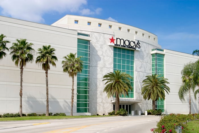 The exterior of a Macy's store.