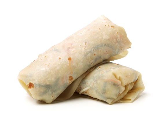 One burrito stacked atop another.