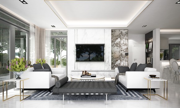 A luxury living room in white and gray.