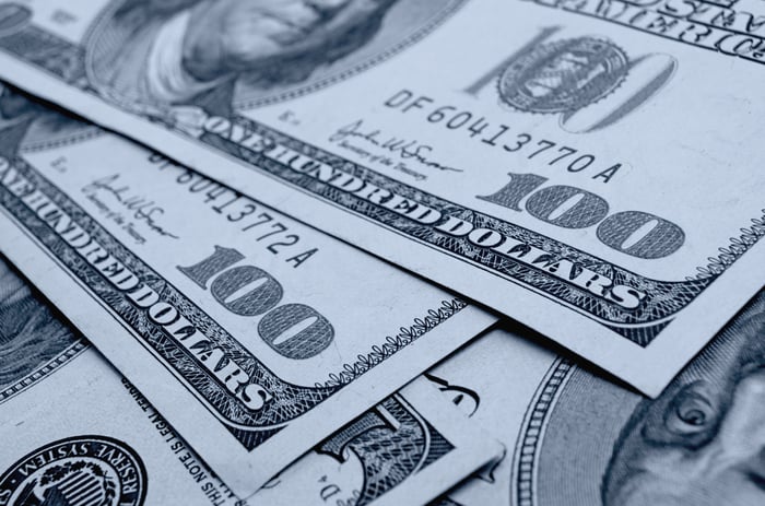 Stack of 100 dollar bills.