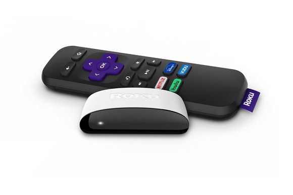 A Roku SE streaming device with its remote control.
