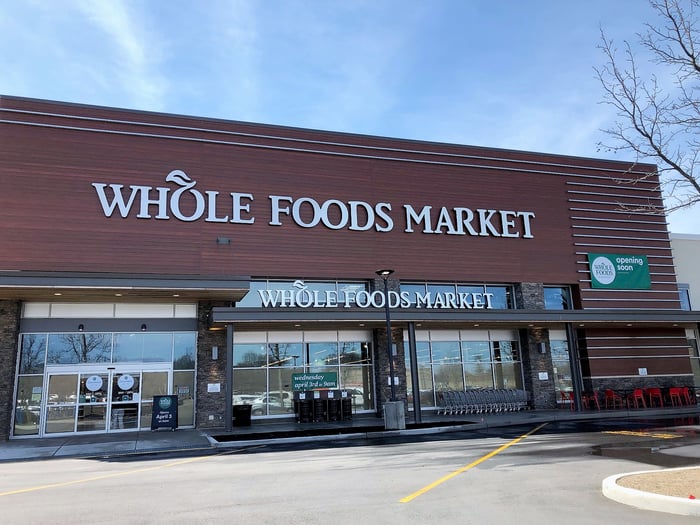 The exterior of a Whole Foods Market grocery store