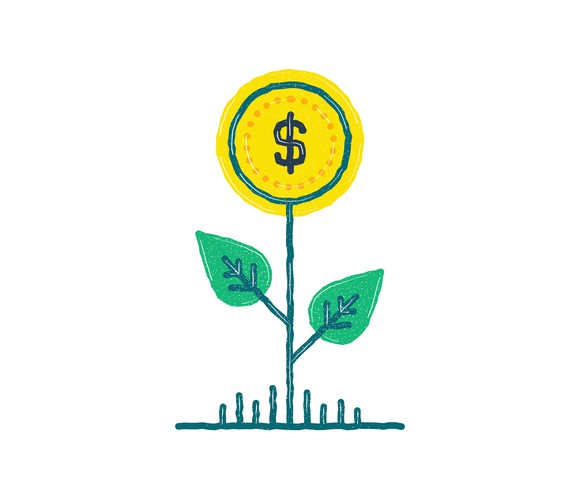 Drawing of a yellow flower with a dollar sign in the center.