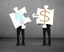 Jigsaw puzzle pieces with light bulb and dollar sign