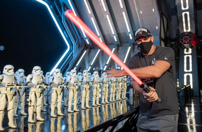 Rob Gronkowski celebrates Super Bowl LV win at Walt Disney World.