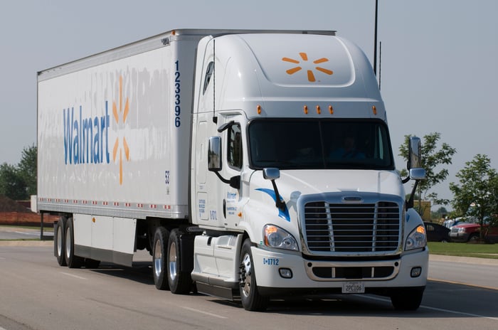 A Walmart truck on the road