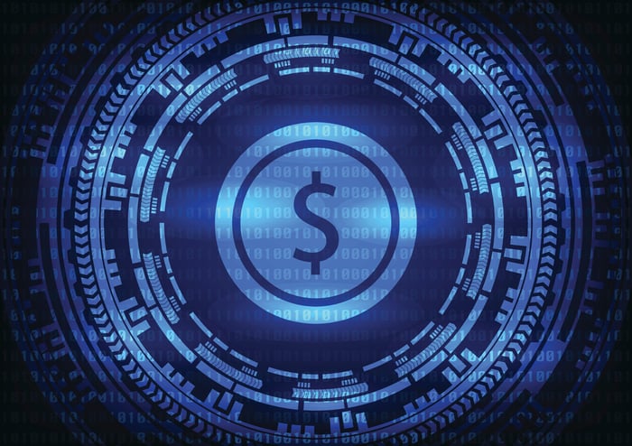 Digital dollar sign in blue