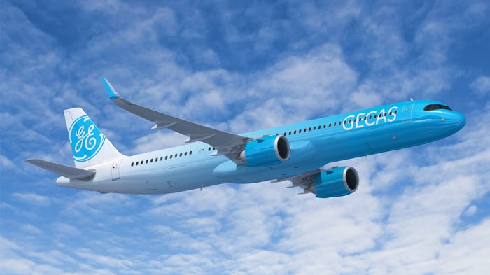 An airplane in GECAS livery