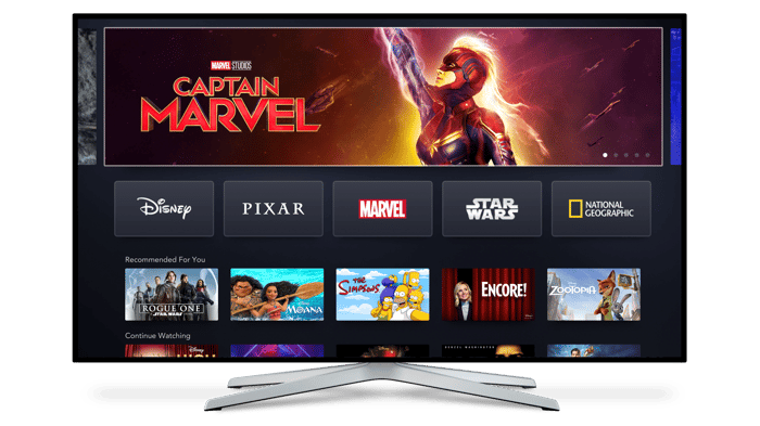 The Disney+ app displayed on a smart TV. 