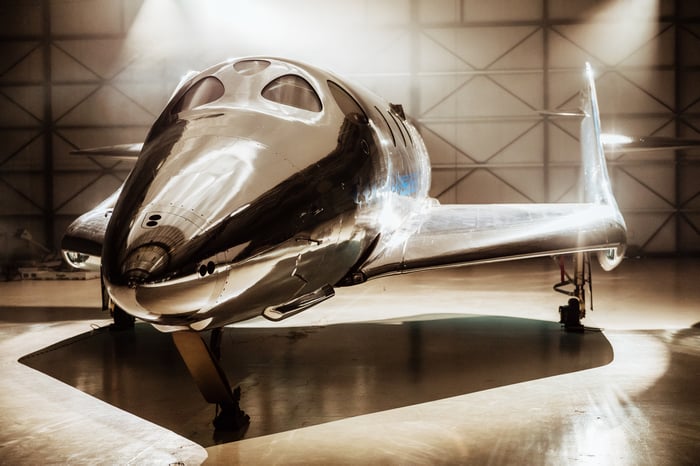 VSS Imagine seen head on in a hangar.