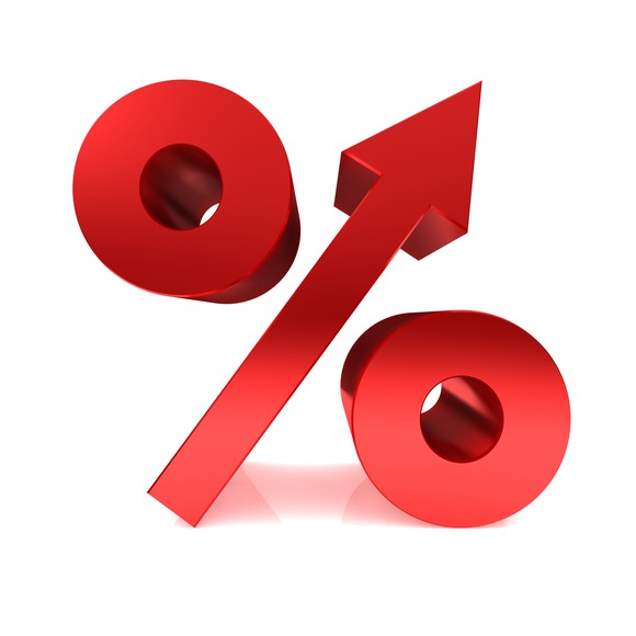 A percentage with an arrow going through the middle.