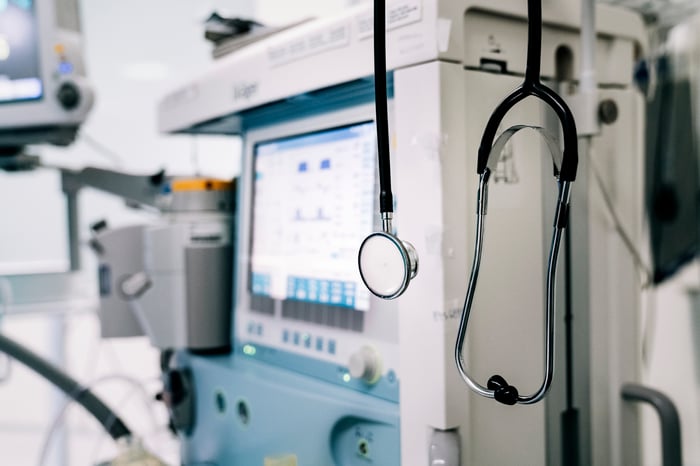 Close-up of a ventilator in healthcare setting.