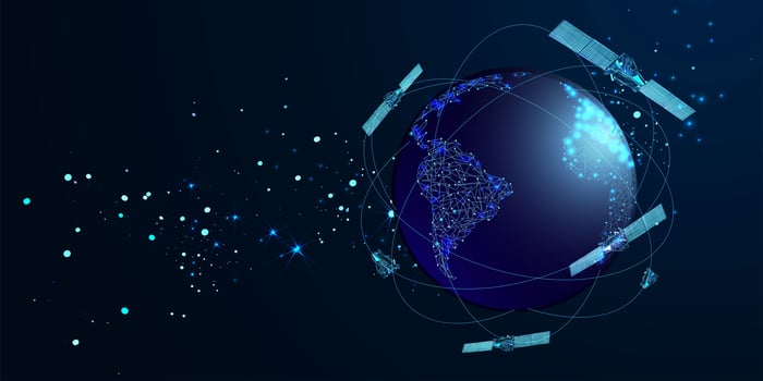 Satellites orbiting the earth.