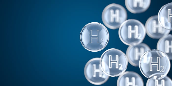 The chemical symbol for hydrogen in multiple bubbles.