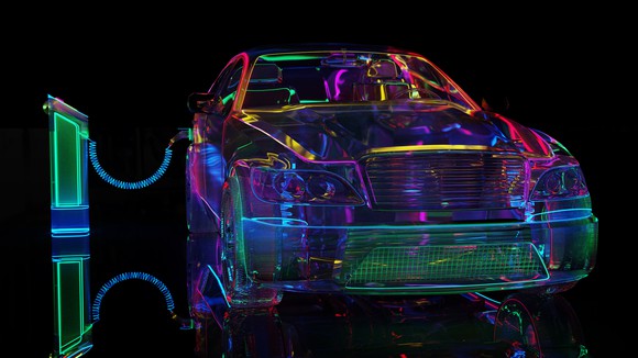 Neon representation of an electric vehicle.