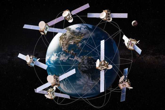 Several satellites surrounding Earth.