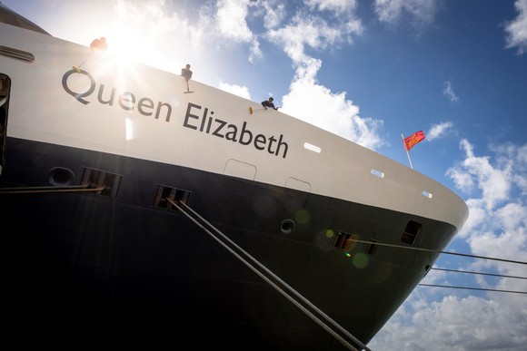 The prow of Cunard's Queen Elizabeth cruise ship