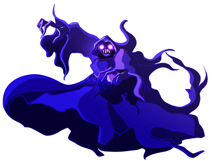 Drawing of a Death Elemental monster (purple with glowing eyes).