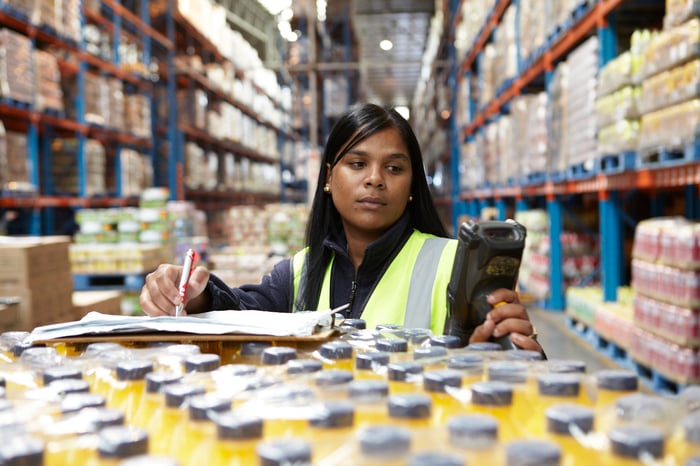 Worker in a distribution warehouse. 