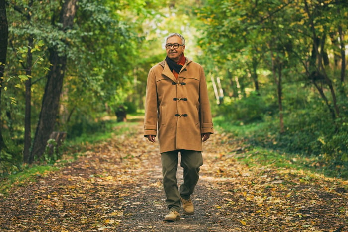 Person in coat on outdoor path