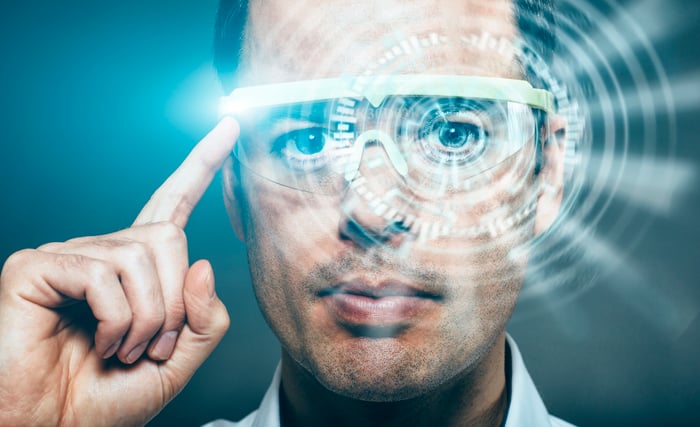 A person wearing AR glasses.