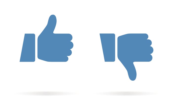 Blue thumbs up and thumbs down like and dislike icons