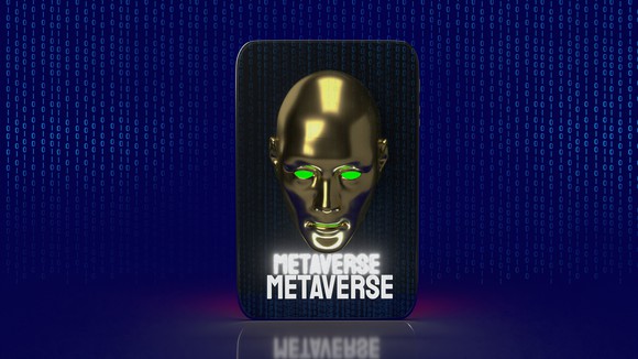 A robotic face above the word "metaverse."