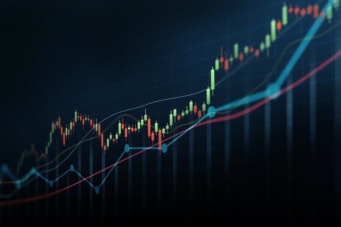 A rising cryptocurrency price chart.