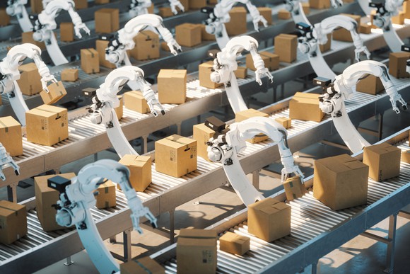 Robots at a logistics facility.
