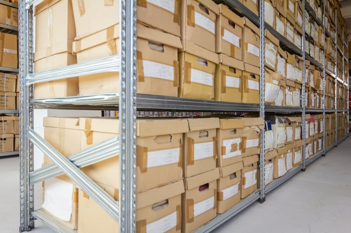 Racks of bankers boxes.