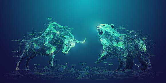 Digitized bull facing a digitized bear.