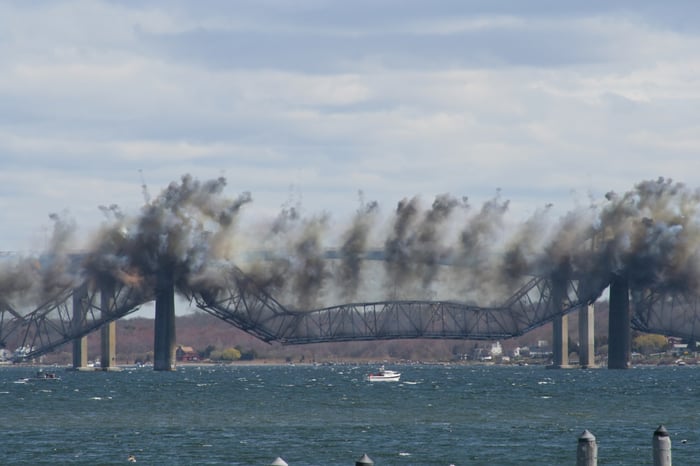 Bridge being demolished.