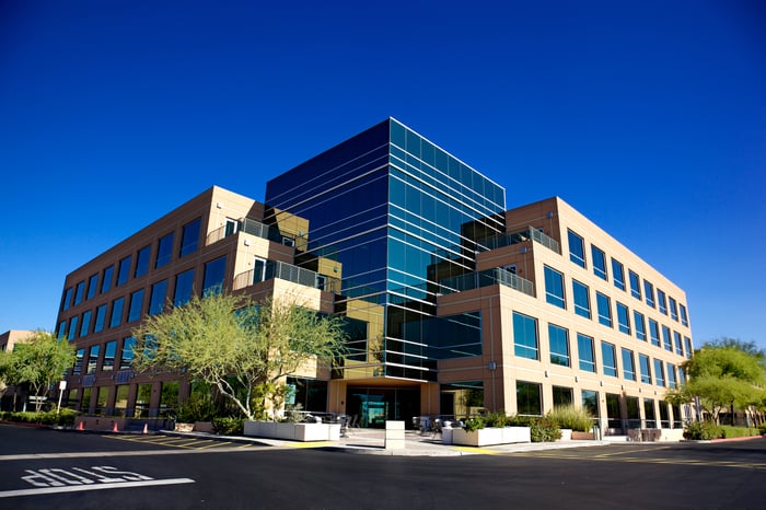 The outside view of a building complex.