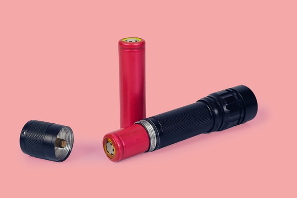 18650 batteries in an opened up flashlight.