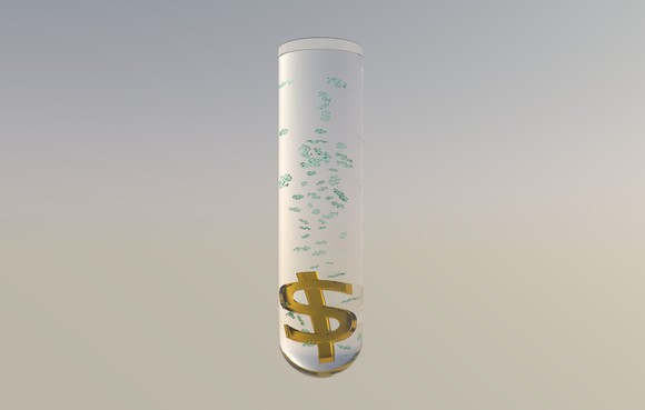 A test tube with a dollar sign at the bottom.