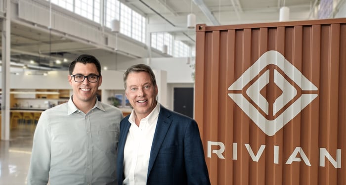 Rivian CEO RJ Scaringe with Ford's executive chairman, Bill Ford.