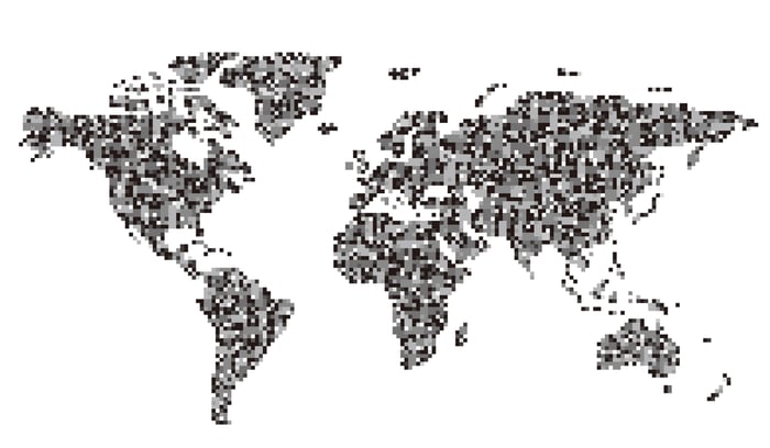 A pixelated map of the real world.