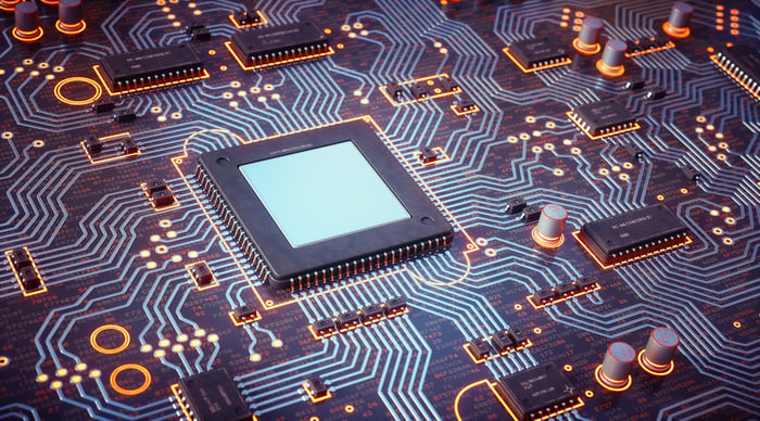 A semiconductor chip.