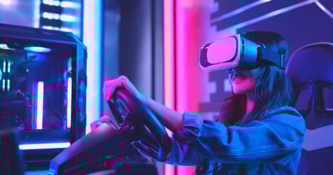 person playing video games VR