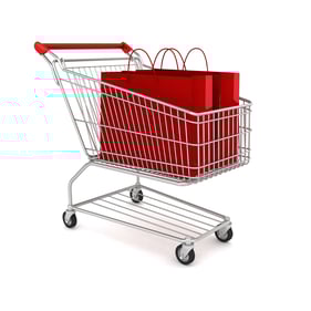 Bags in a shopping cart.