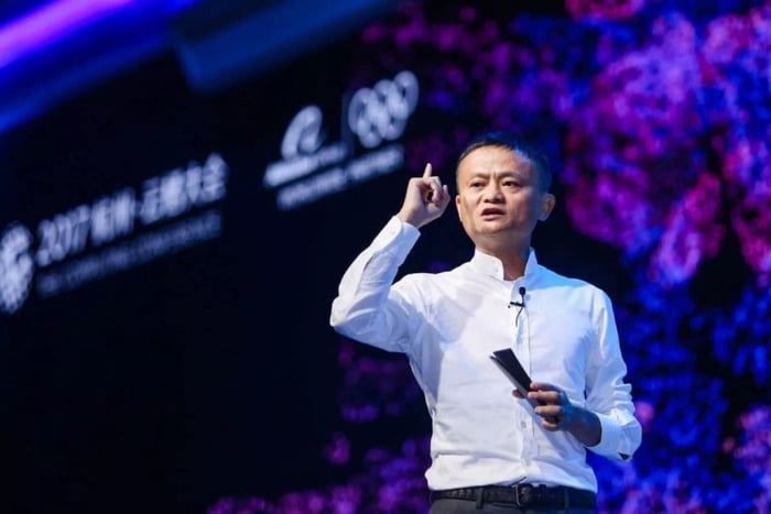 Alibaba Founder Jack Ma speaking on a stage.
